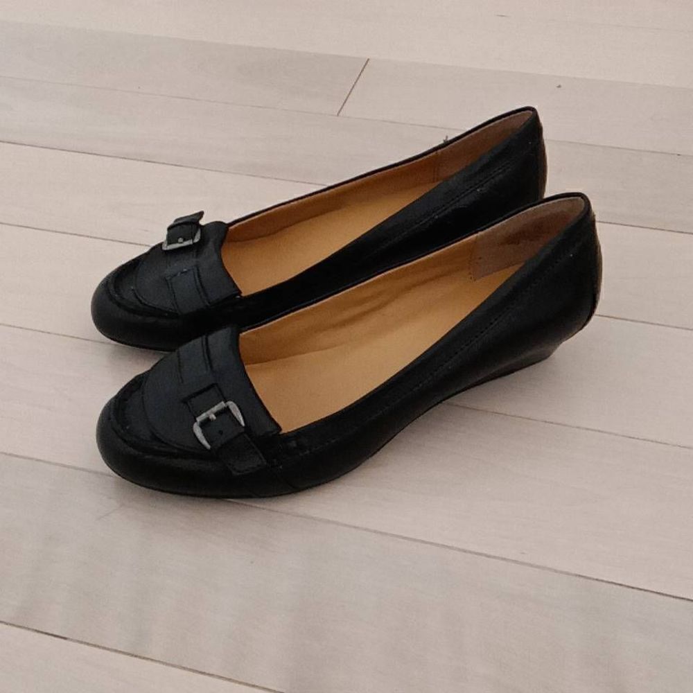 Nine West Women's Buckle Pumps Wedge Sandals Black Size 7 M